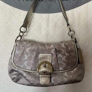 Coach Signature Silver/Grayish Purple Buckle Bag
